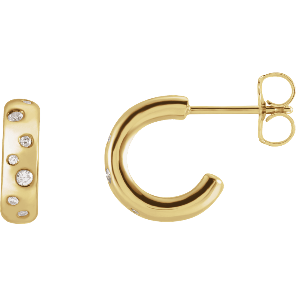 Morris Diamond Hoop Huggies - 14K Yellow Gold