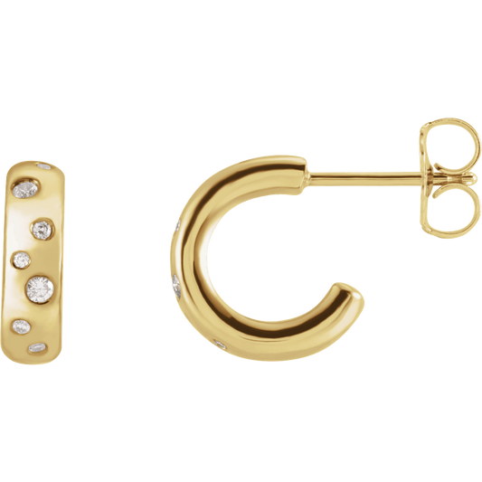 Morris Diamond Hoop Huggies - 14K Yellow Gold
