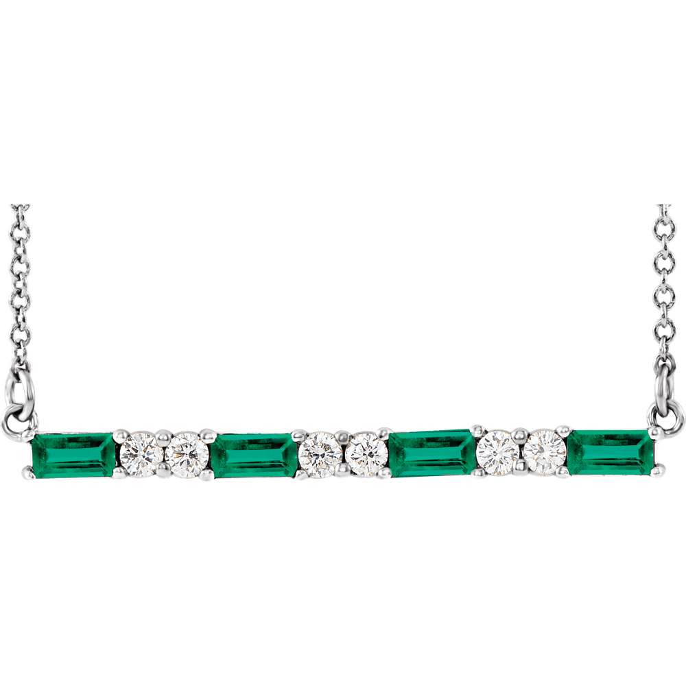Gemma Gemstone & Diamond Bar Necklace - Lab Emerald - 14K White Gold