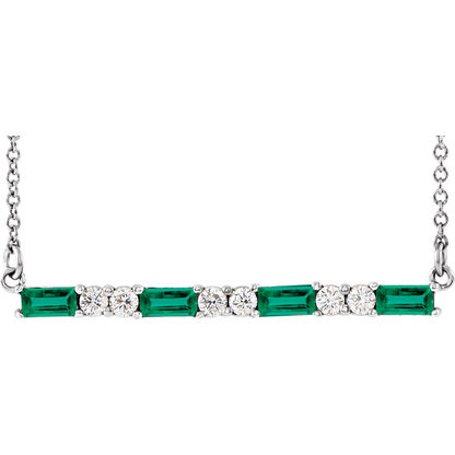 Gemma Gemstone & Diamond Bar Necklace - Lab Emerald - 14K White Gold