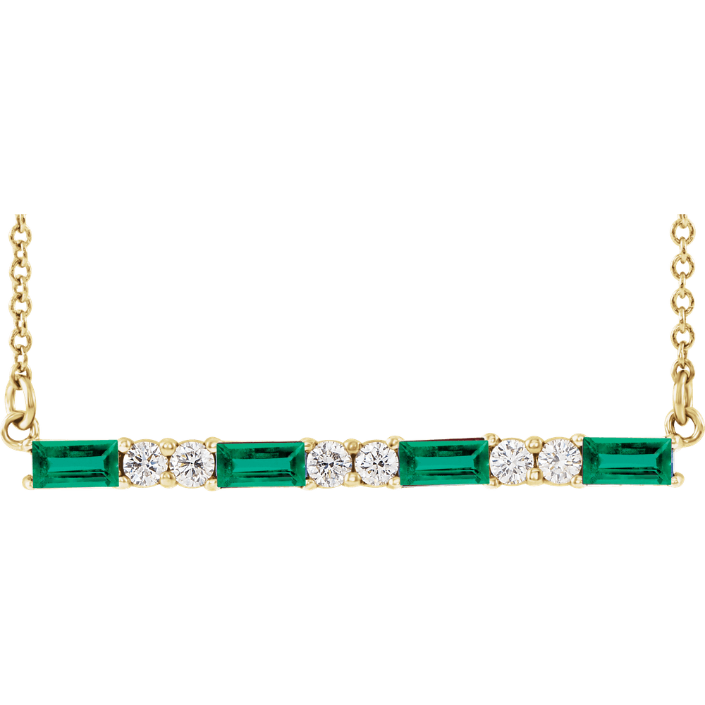 Gemma Gemstone & Diamond Bar Necklace - Lab Emerald - 14K Yellow Gold