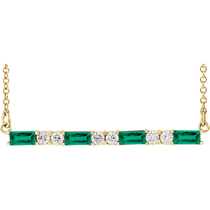Gemma Gemstone & Diamond Bar Necklace - Lab Emerald - 14K Yellow Gold