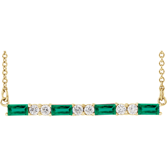 Gemma Gemstone & Diamond Bar Necklace - Lab Emerald - 14K Yellow Gold