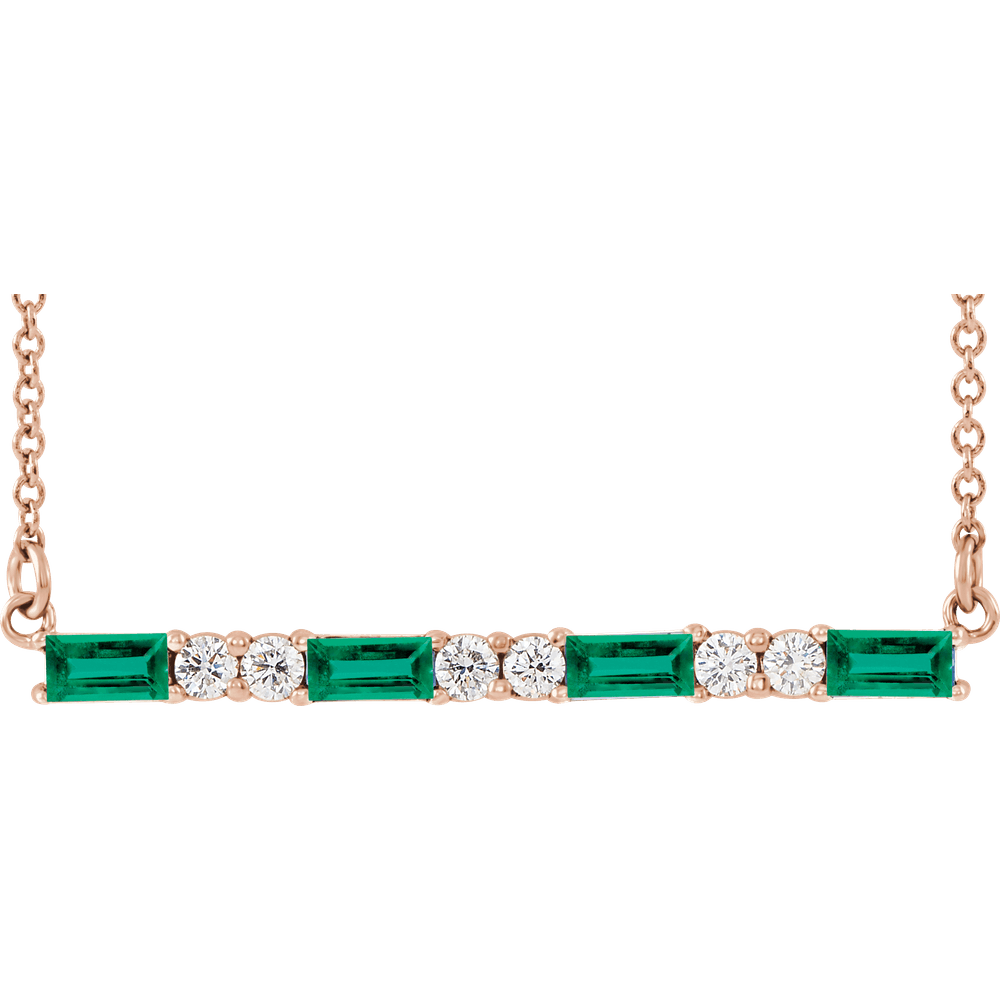 Gemma Gemstone & Diamond Bar Necklace - Lab Emerald - 14K Rose Gold