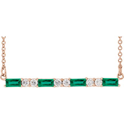 Gemma Gemstone & Diamond Bar Necklace - Lab Emerald - 14K Rose Gold