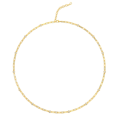 Diamond Station Paperclip Necklace