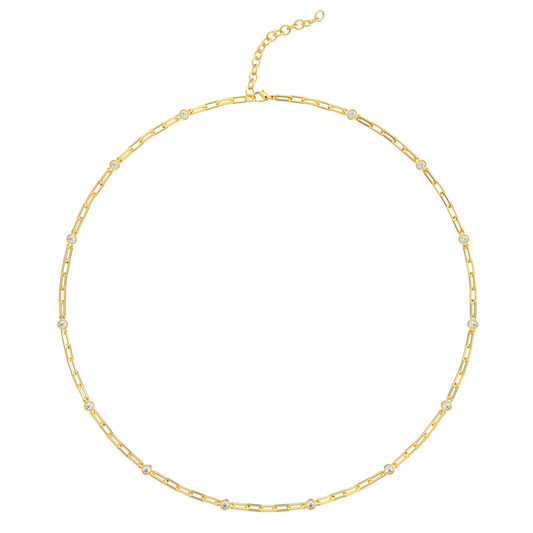Diamond Station Paperclip Necklace