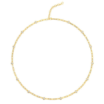 Diamond Station Paperclip Necklace