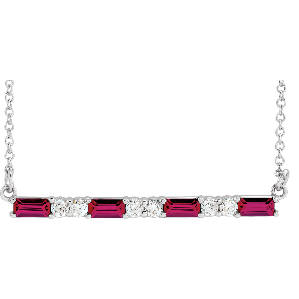 Gemma Gemstone & Diamond Bar Necklace - Lab Ruby - 14K White Gold
