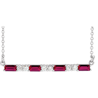 Gemma Gemstone & Diamond Bar Necklace - Lab Ruby - 14K White Gold