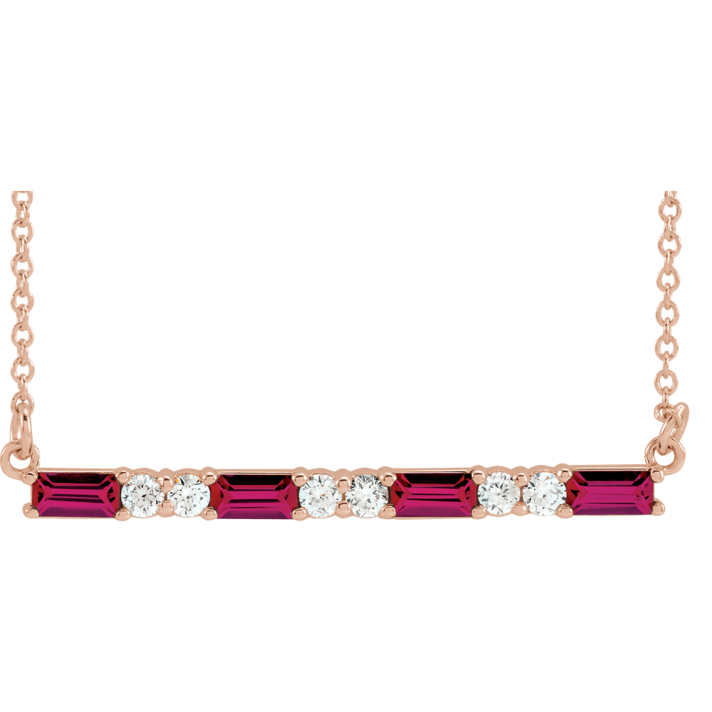 Gemma Gemstone & Diamond Bar Necklace - Lab Ruby - 14K Rose Gold