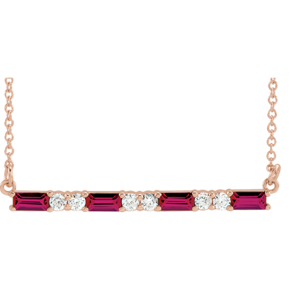Gemma Gemstone & Diamond Bar Necklace - Lab Ruby - 14K Rose Gold