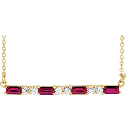 Gemma Gemstone & Diamond Bar Necklace - Lab Ruby - 14K Yellow Gold