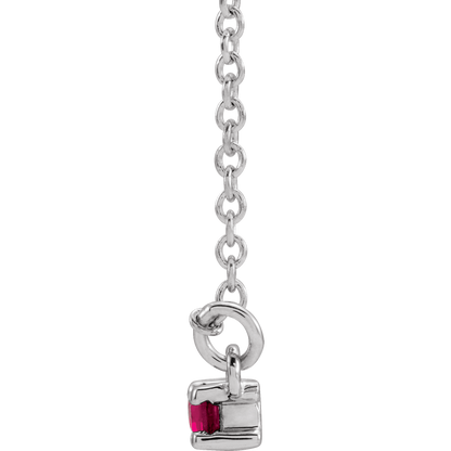 Gemma Gemstone & Diamond Bar Necklace - Lab Ruby - 14K White Gold