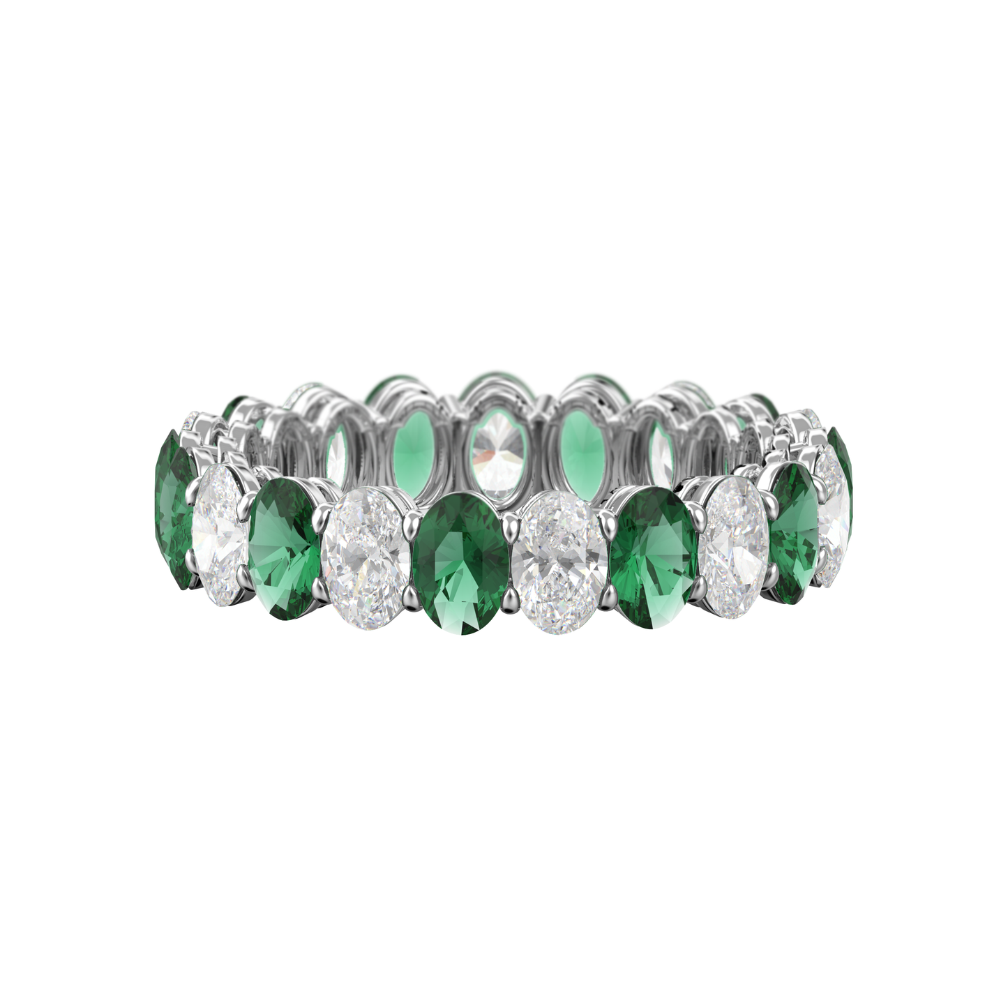 Alternating Diamond and Gemstone Oval Band
