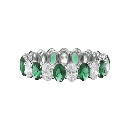 Alternating Diamond and Gemstone Oval Band