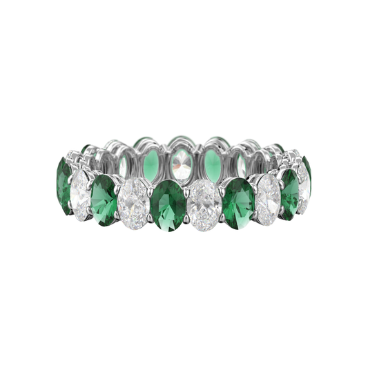 Alternating Diamond and Gemstone Oval Band