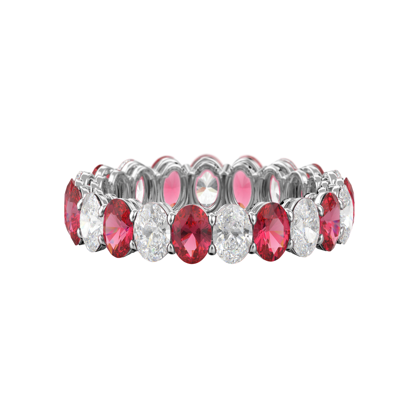 Alternating Diamond and Gemstone Oval Band