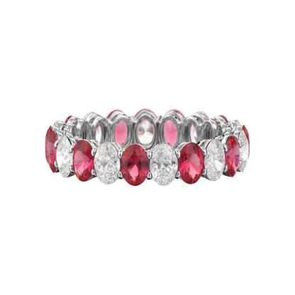 Alternating Diamond and Gemstone Oval Band