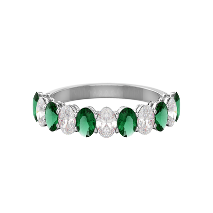 Alternating Diamond and Gemstone Oval Band