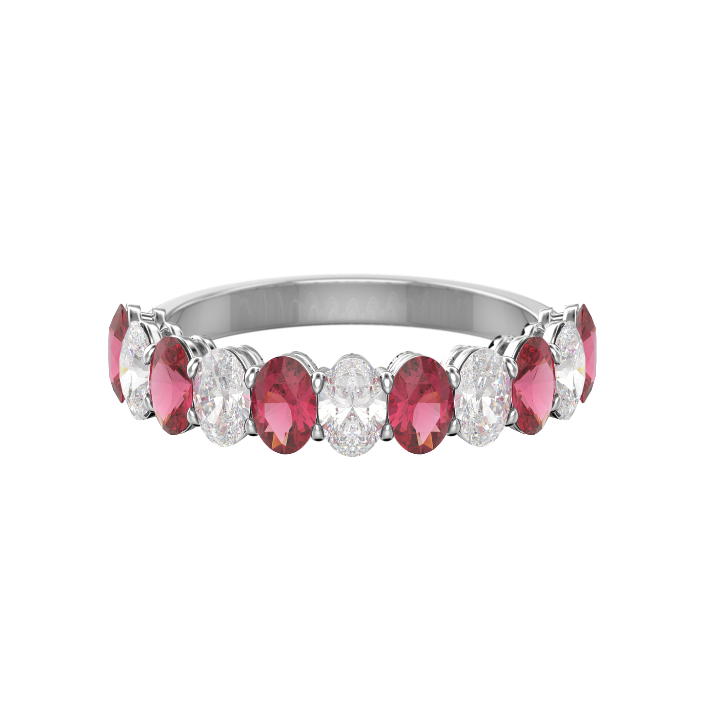 Alternating Diamond and Gemstone Oval Band