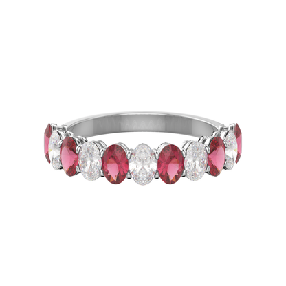 Alternating Diamond and Gemstone Oval Band