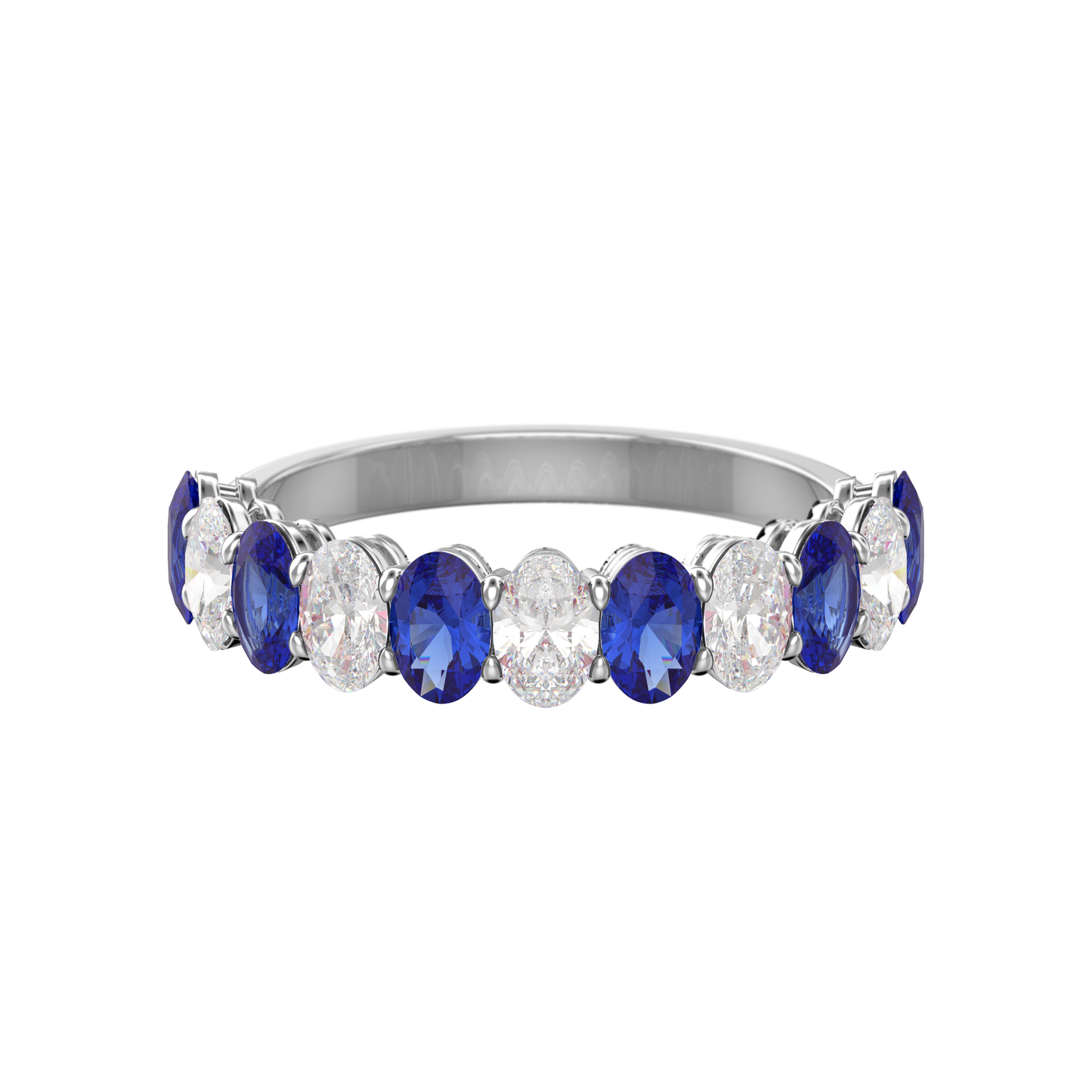 Alternating Diamond and Gemstone Oval Band