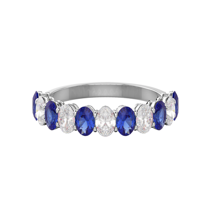 Alternating Diamond and Gemstone Oval Band