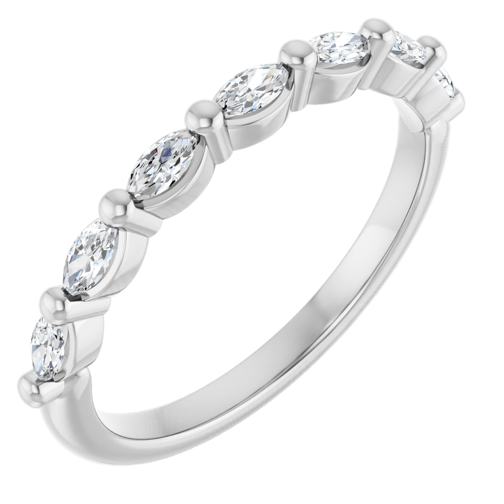 Marquise Diamond Halfway Band - 1/3 CTW (3.5 x 1.75 mm) - 14K White Gold / Platinum
