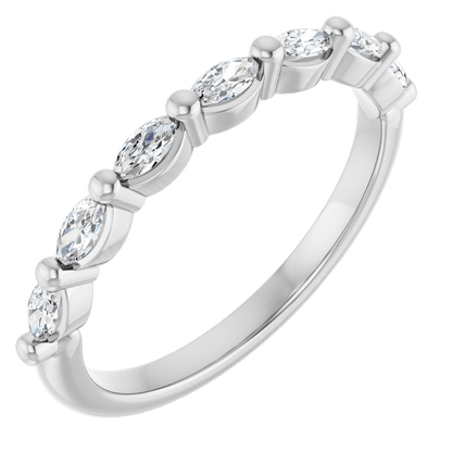 Marquise Diamond Halfway Band - 1/3 CTW (3.5 x 1.75 mm) - 14K White Gold / Platinum