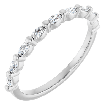 Marquise Diamond Halfway Band - 1/5 CTW (3 x 1.5 mm) - 14K White Gold / Platinum