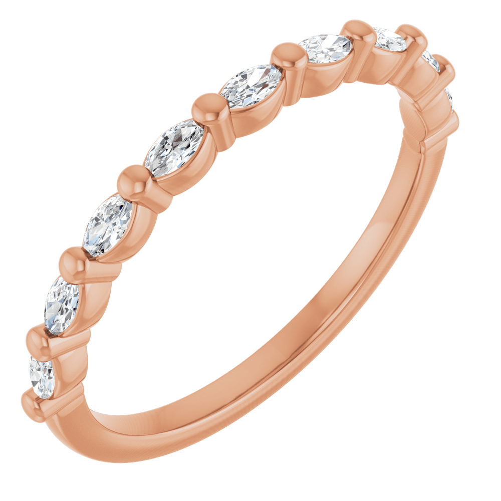 Marquise Diamond Halfway Band - 1/5 CTW (3 x 1.5 mm) - 14K Rose Gold