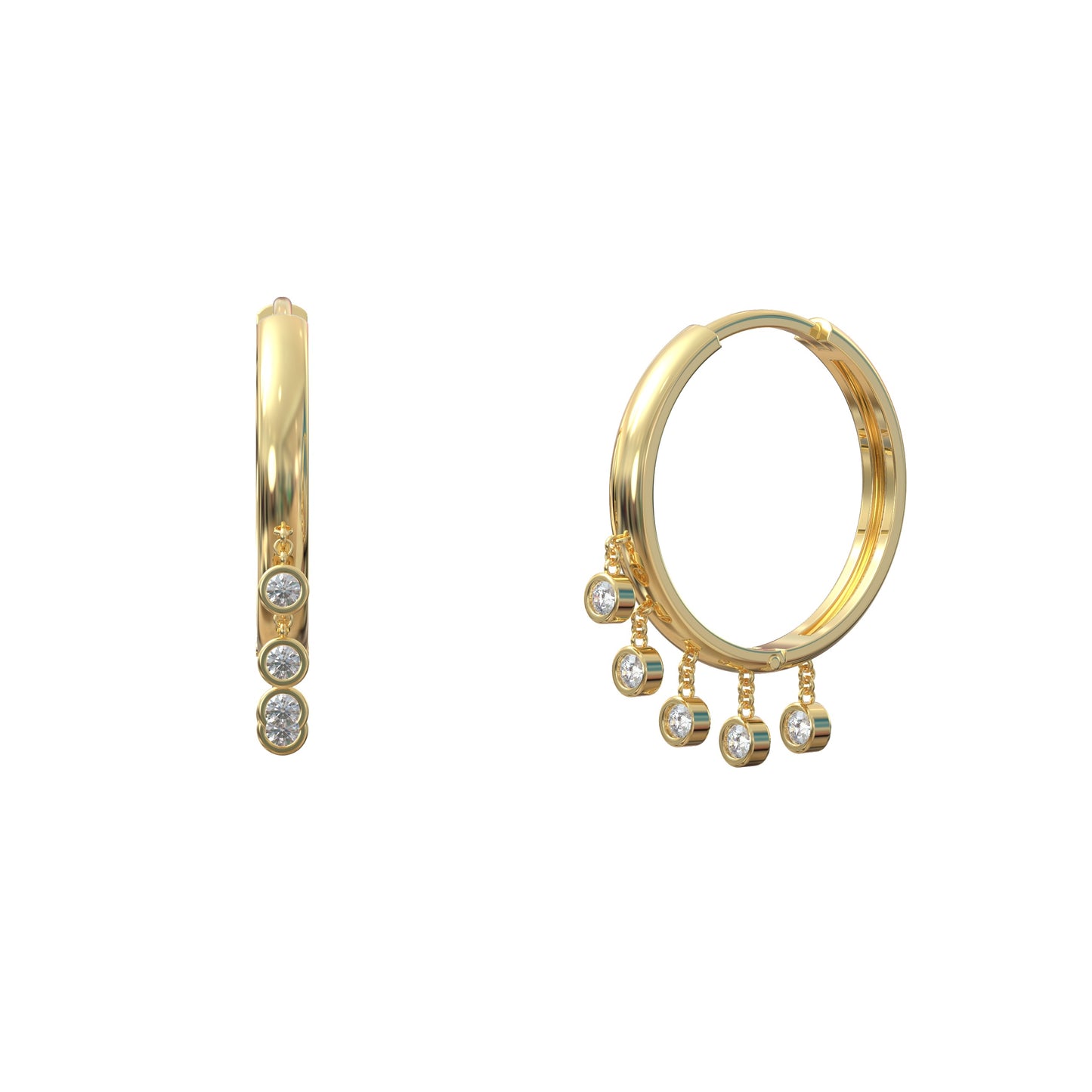 Bezel Diamond Dangle Hoops