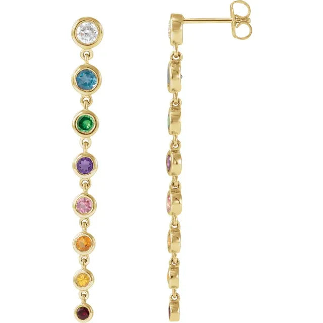 Graduating Rainbow Bezel Dangle Earrings