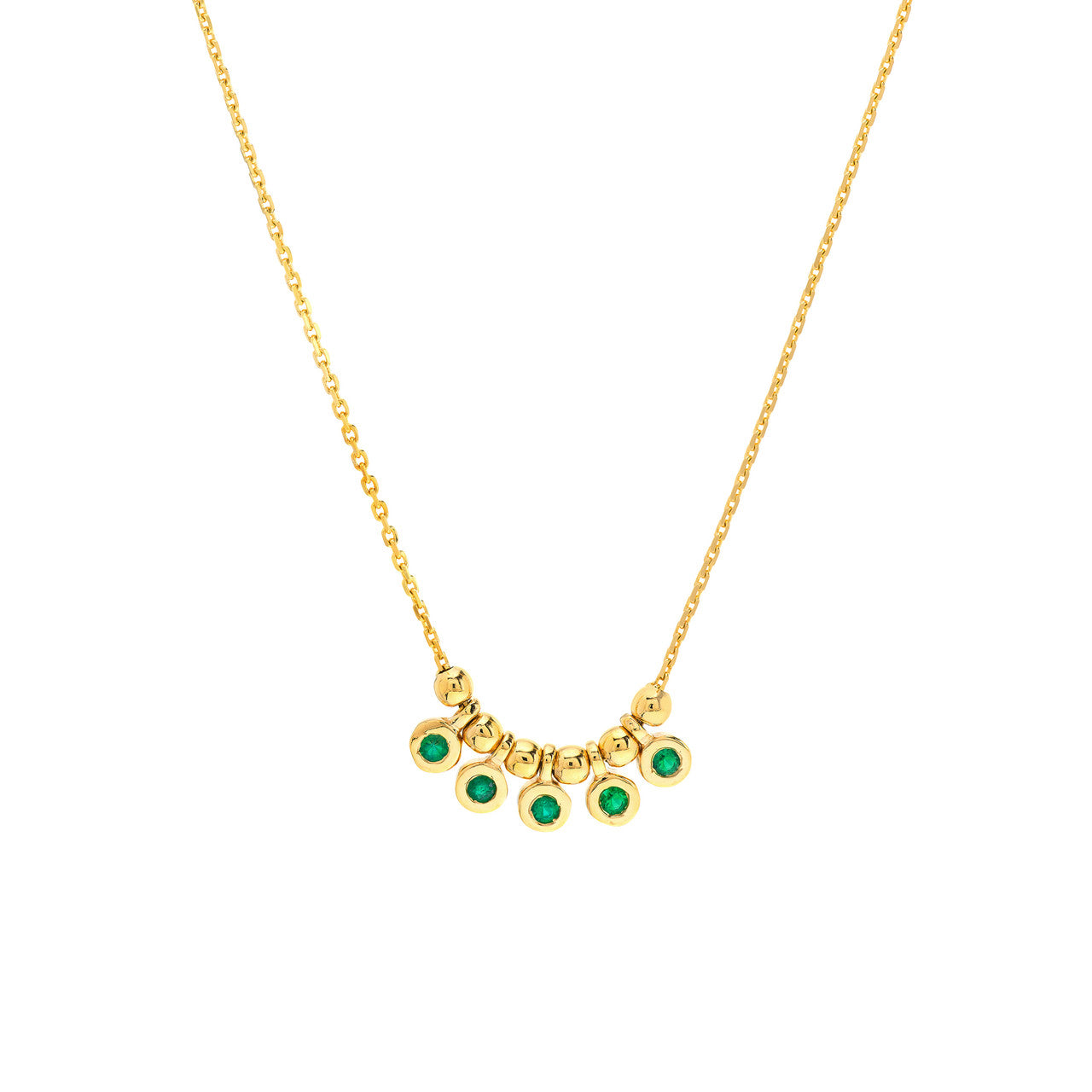 Emerald Bezel and Bead Station Necklace