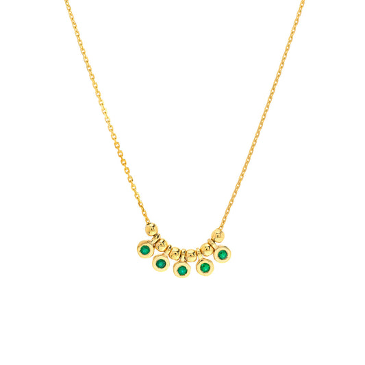 Emerald Bezel and Bead Station Necklace