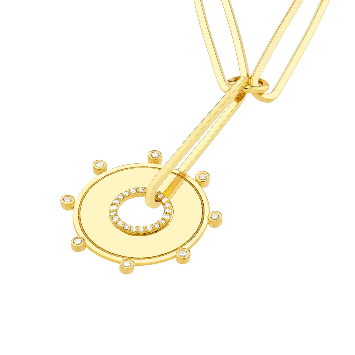 Diamond Disc Paper Clip Lariat Necklace