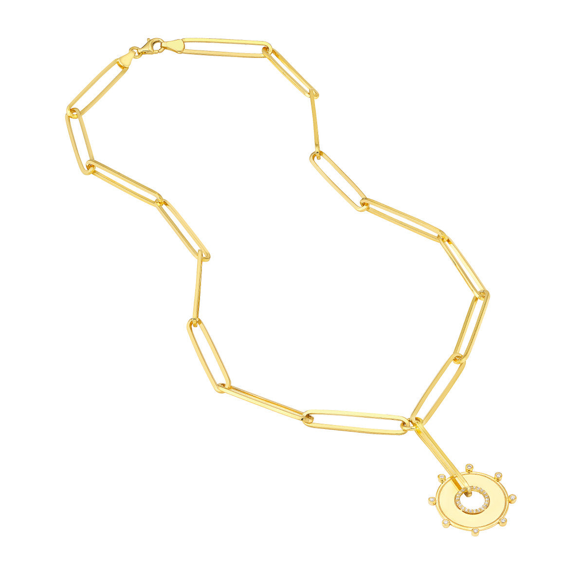 Diamond Disc Paper Clip Lariat Necklace