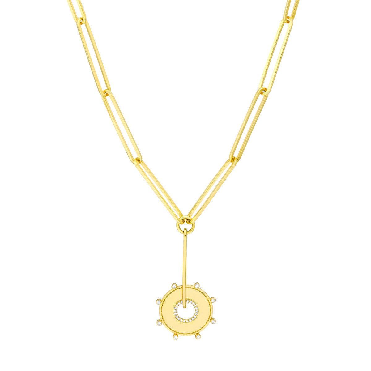 Diamond Disc Paper Clip Lariat Necklace