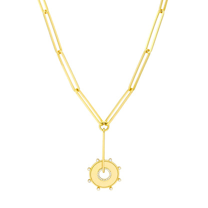 Diamond Disc Paper Clip Lariat Necklace