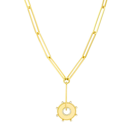 Diamond Disc Paper Clip Lariat Necklace