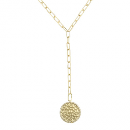 LONG LINK DROP NECKLACE WITH ETCHED DIAMOND COIN
