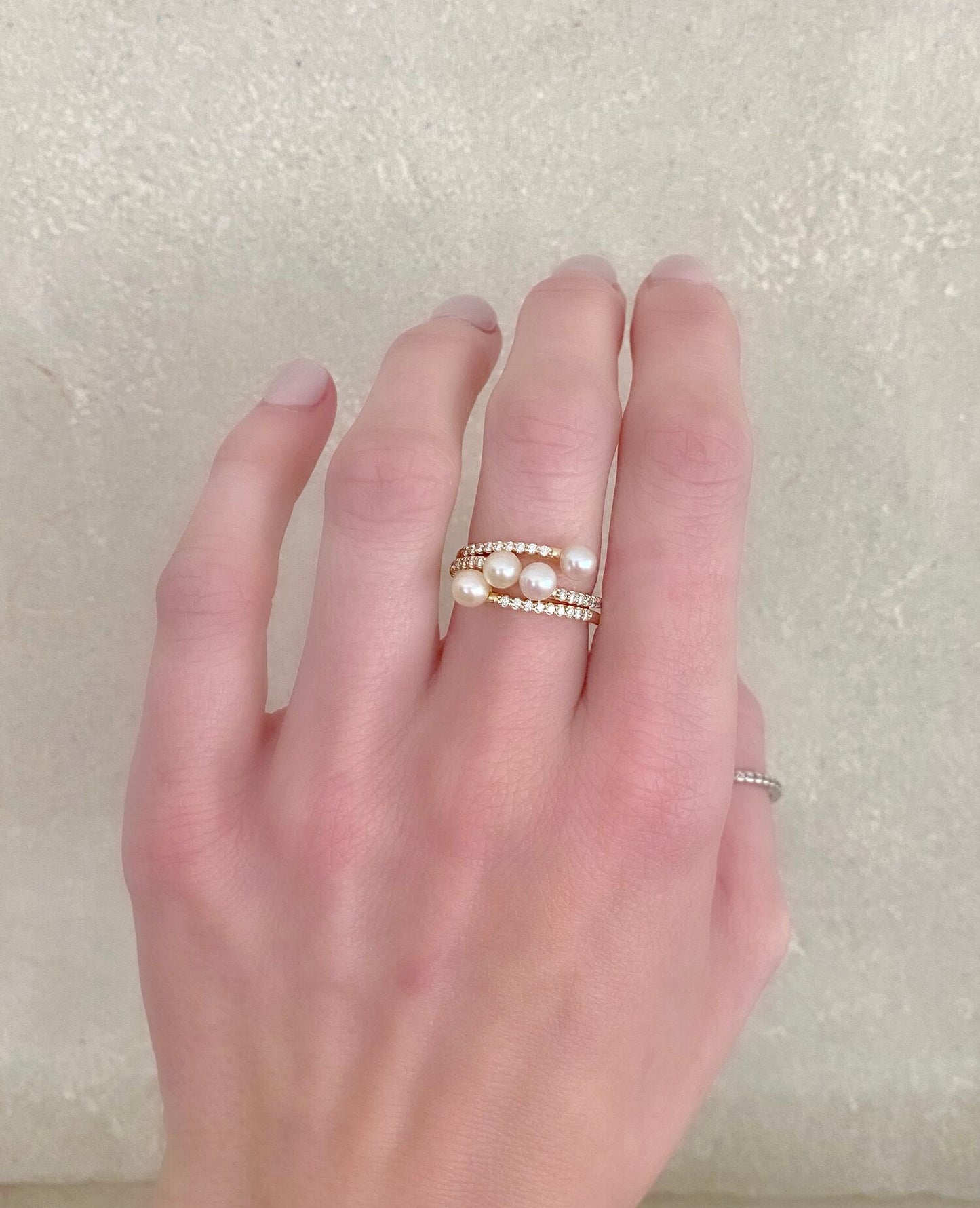 double pearl diamond bypass ring
