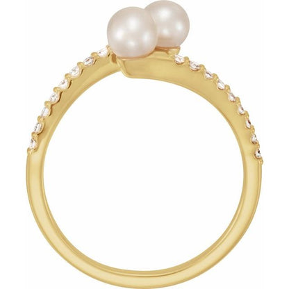 double pearl diamond bypass ring