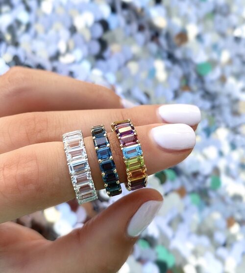 WHITE TOPAZ EMERALD CUT ETERNITY BAND