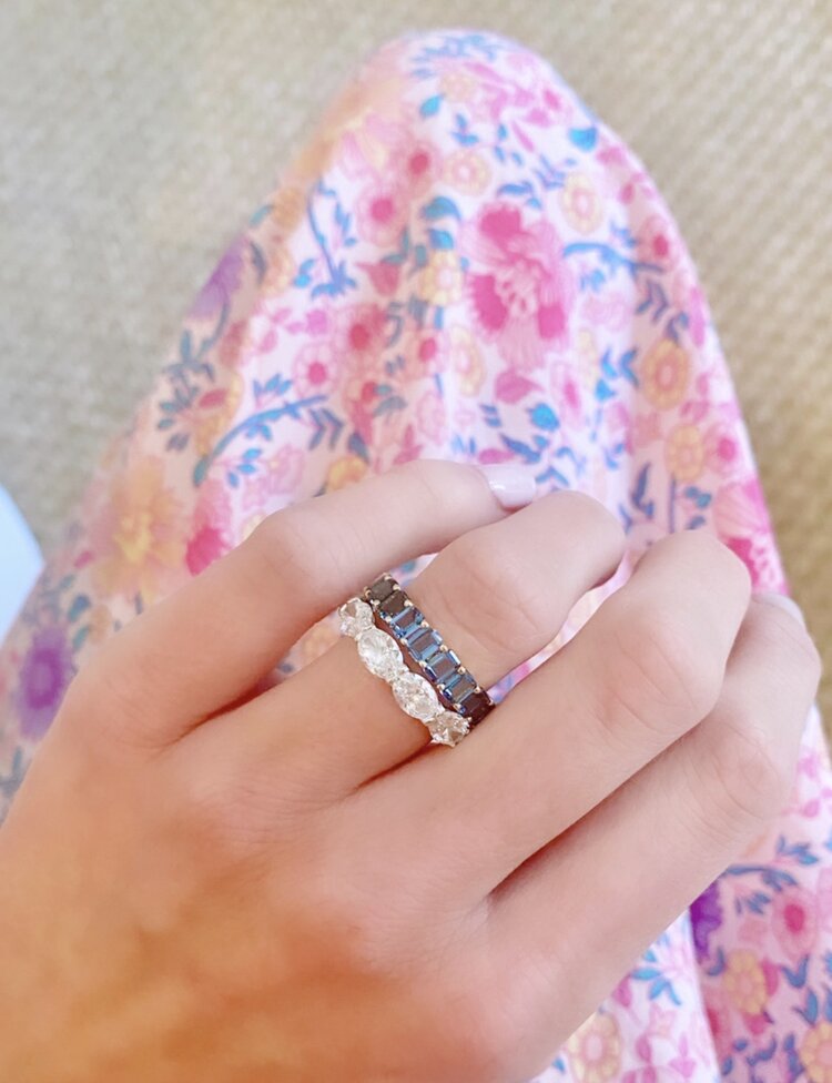 LONDON BLUE TOPAZ EMERALD CUT ETERNITY RING