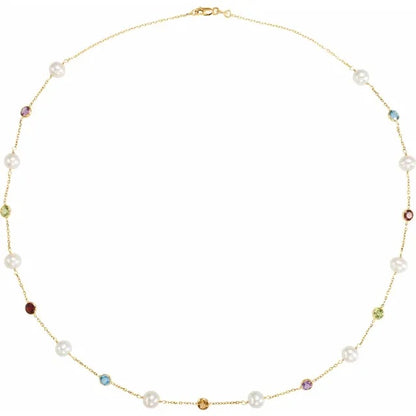 Pearl & Multi Gemstone Station Necklace