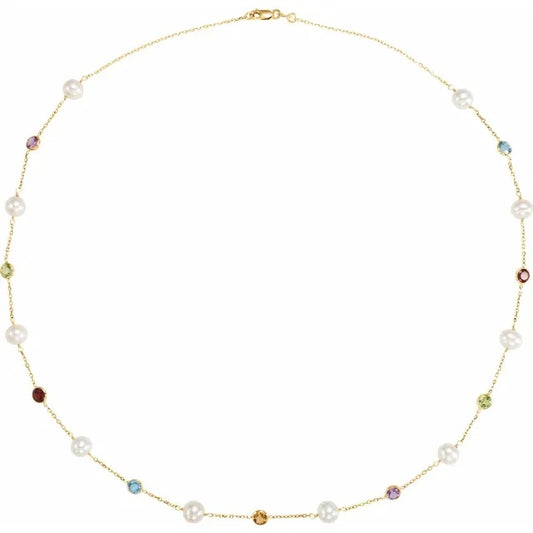 Pearl & Multi Gemstone Station Necklace