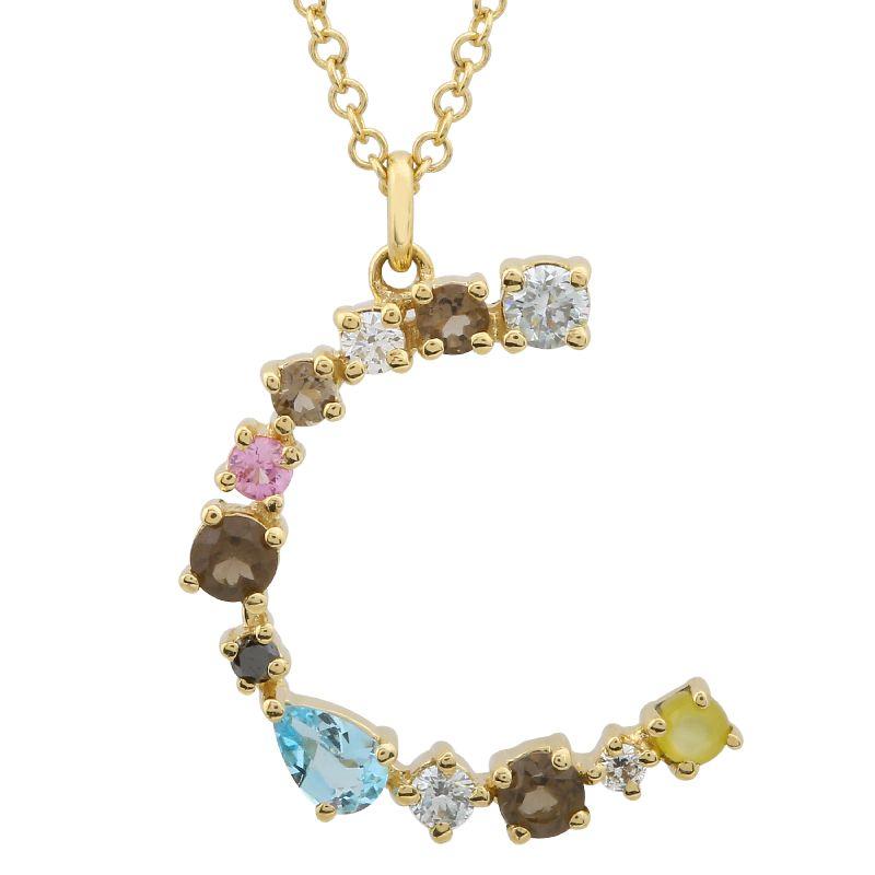 Multi Gemstone Initial Necklace