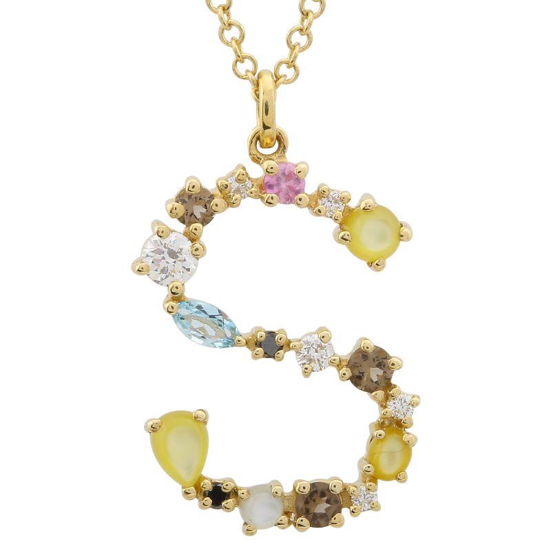 Multi Gemstone Initial Necklace